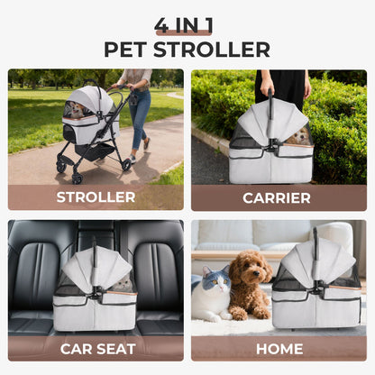 4-Wheel Foldable Pet Stroller for Dogs & Cats 360° Rotating Wheels