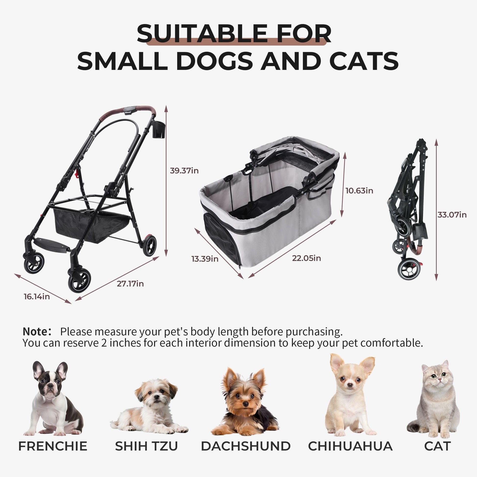 4-Wheel Foldable Pet Stroller for Dogs & Cats 360° Rotating Wheels