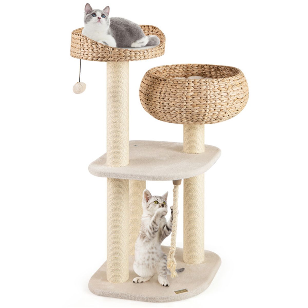 Inch Hand-Woven Water Hyacinth Cat Tree, 3 Sisal Scratching Posts