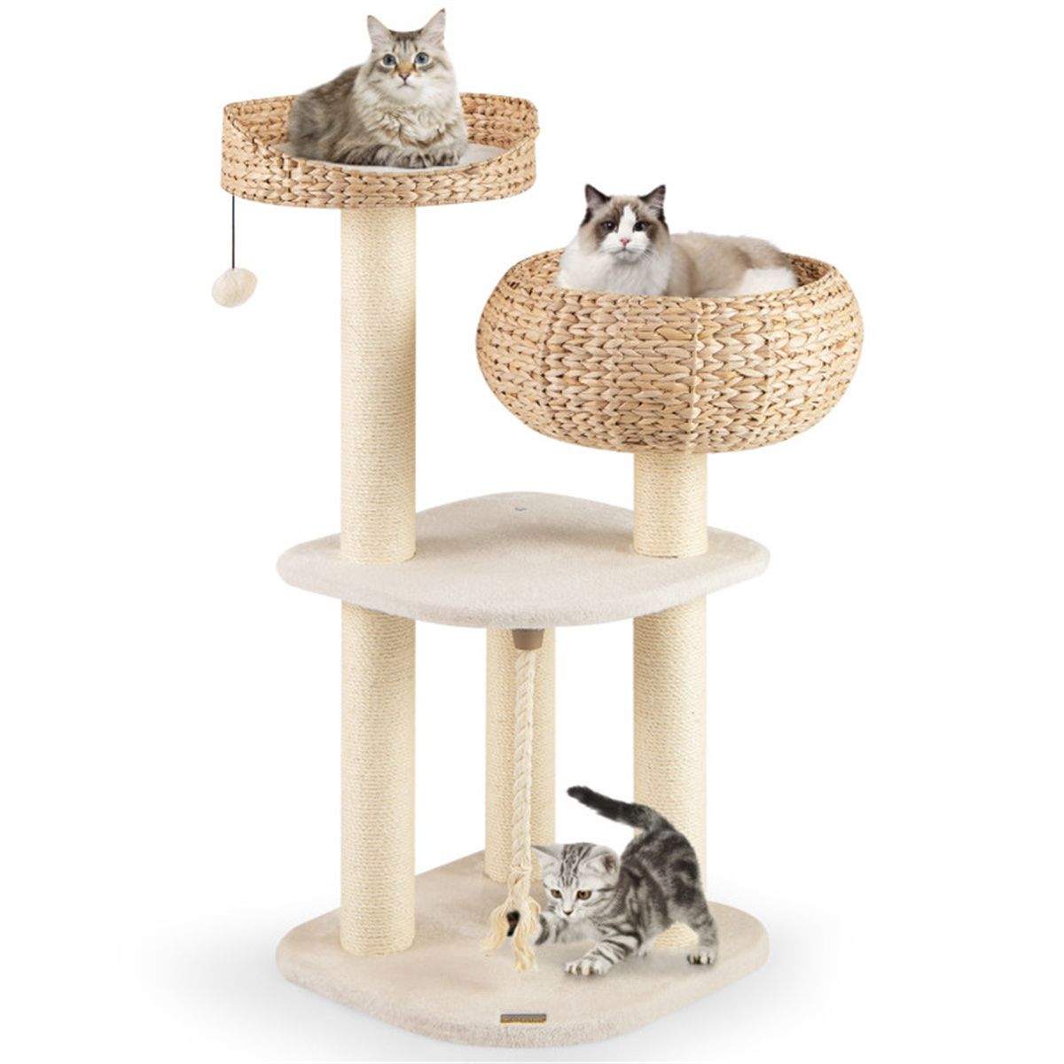 Inch Hand-Woven Water Hyacinth Cat Tree, 3 Sisal Scratching Posts