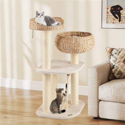 Inch Hand-Woven Water Hyacinth Cat Tree, 3 Sisal Scratching Posts