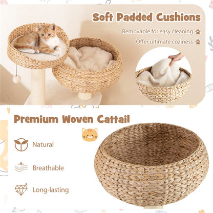 Inch Hand-Woven Water Hyacinth Cat Tree, 3 Sisal Scratching Posts