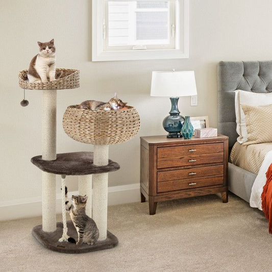 Inch Rattan Cat Tree with Napping Perch