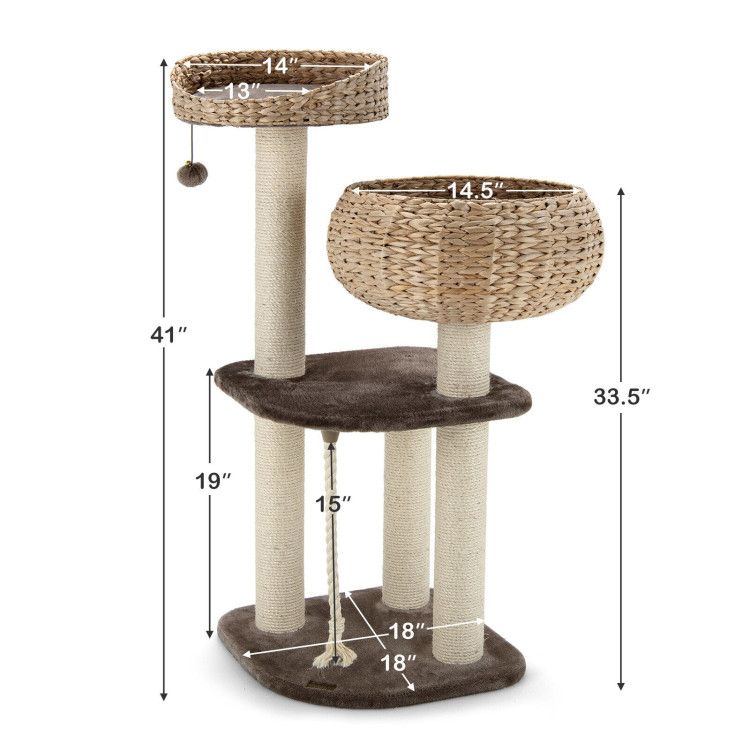 Inch Rattan Cat Tree with Napping Perch