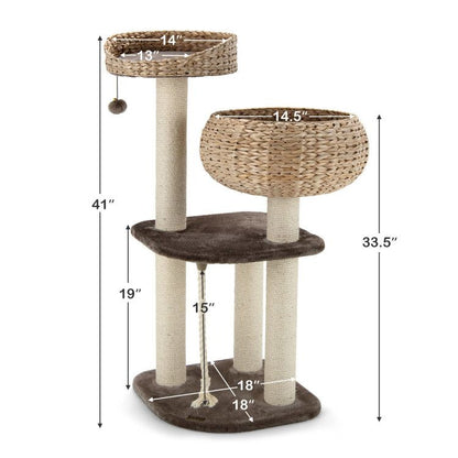 Inch Rattan Cat Tree with Napping Perch