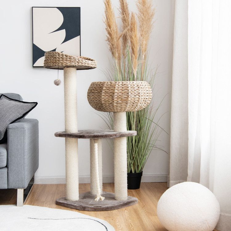 Inch Rattan Cat Tree with Napping Perch