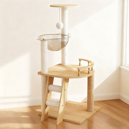 41.3" Modern Cat Tower, Wood Cat Tree Tower for Indoor Cats, Cat