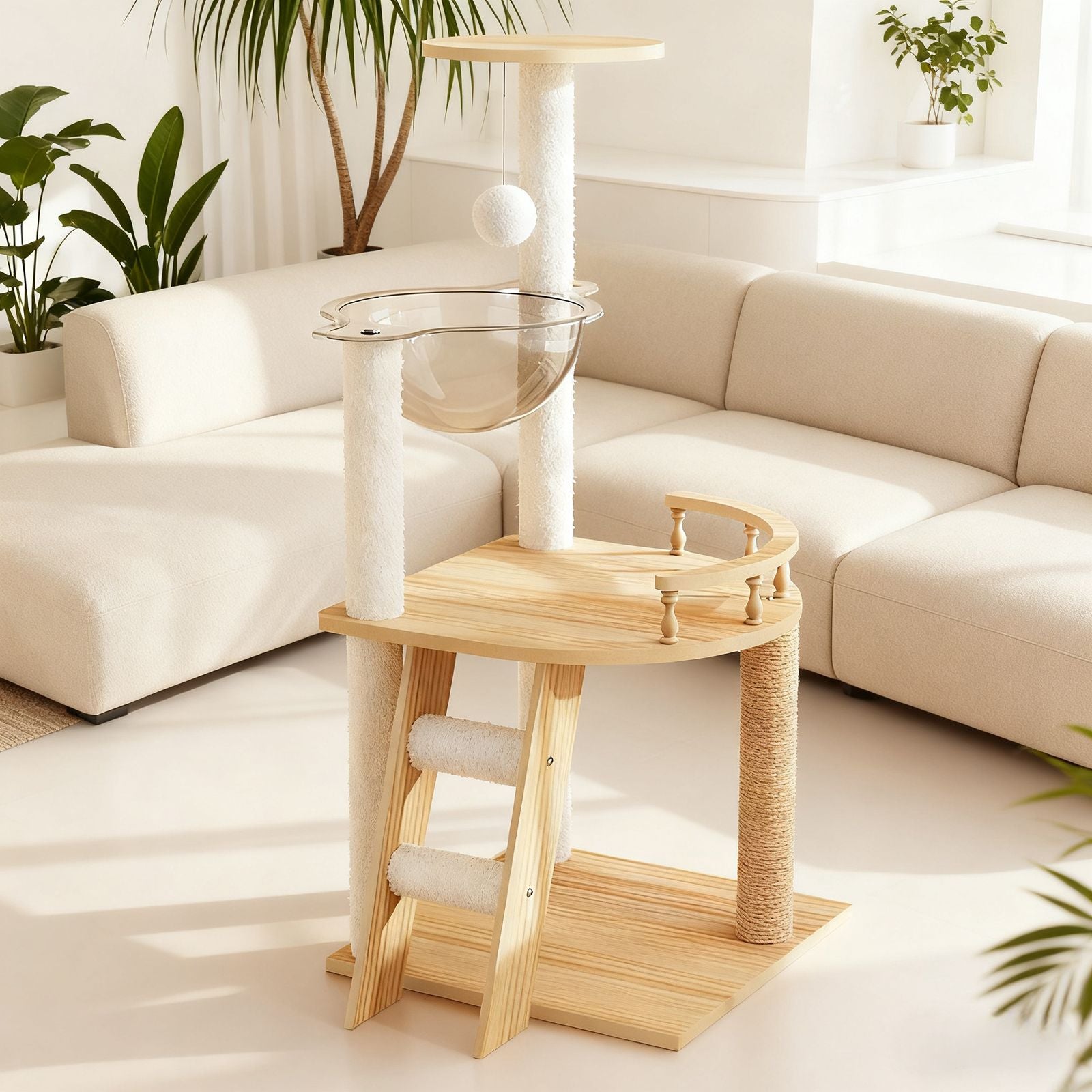41.3" Modern Cat Tower, Wood Cat Tree Tower for Indoor Cats, Cat