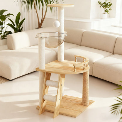 41.3" Modern Cat Tower, Wood Cat Tree Tower for Indoor Cats, Cat
