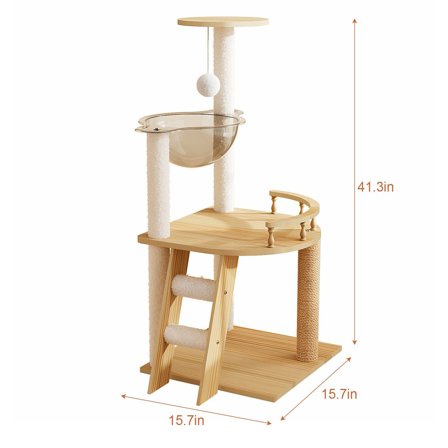 41.3" Modern Cat Tower, Wood Cat Tree Tower for Indoor Cats, Cat
