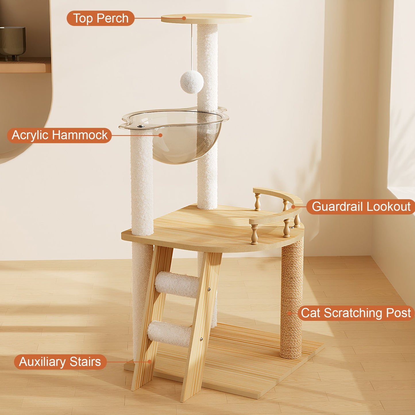 41.3" Modern Cat Tower, Wood Cat Tree Tower for Indoor Cats, Cat