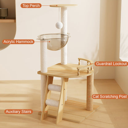 41.3" Modern Cat Tower, Wood Cat Tree Tower for Indoor Cats, Cat