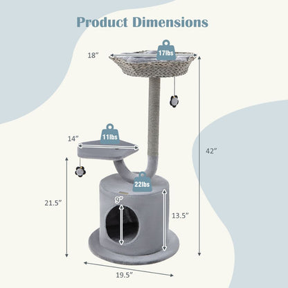 Inch Cat Tower with Curved Metal Supporting Frame