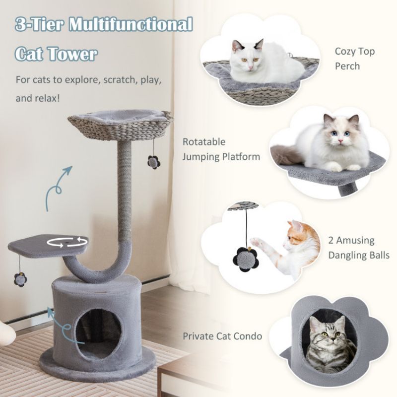 Inch Tall Cat Tower with Curved Metal Supporting Frame