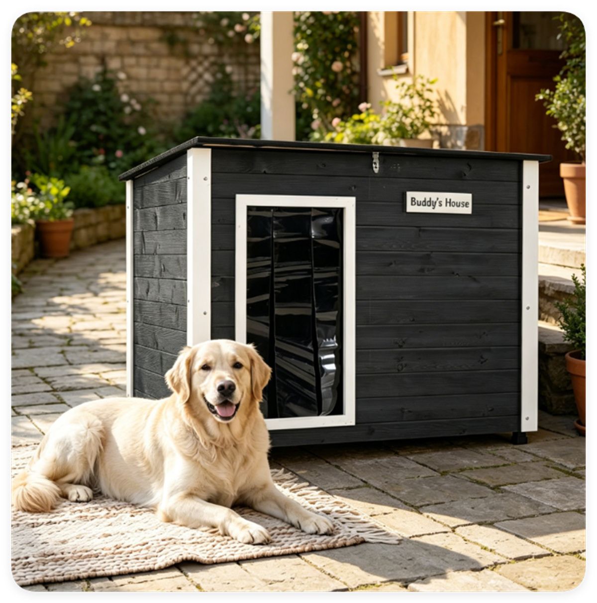 42.5 X 33.5" Outdoor Dog House with Sloped Asphalt Roof, Elevated