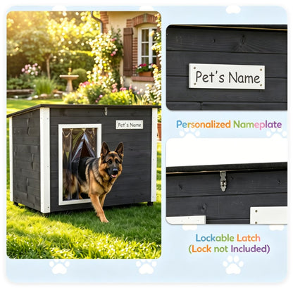 42.5 X 33.5" Outdoor Dog House with Sloped Asphalt Roof, Elevated