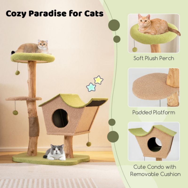 Inch Wooden Cat Tree with Padded Top Perch
