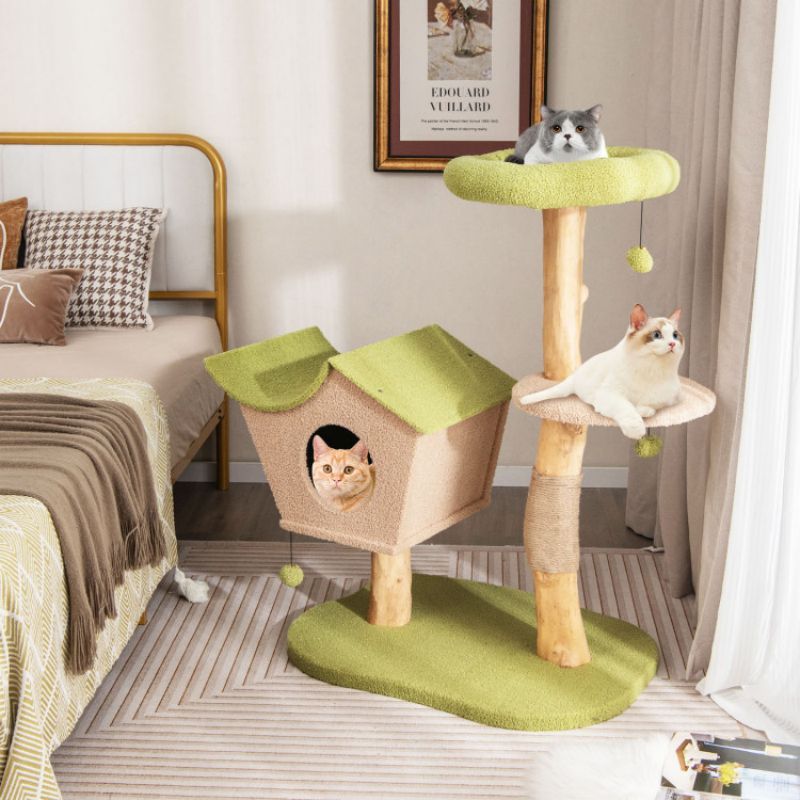 Inch Wooden Cat Tree with Padded Top Perch