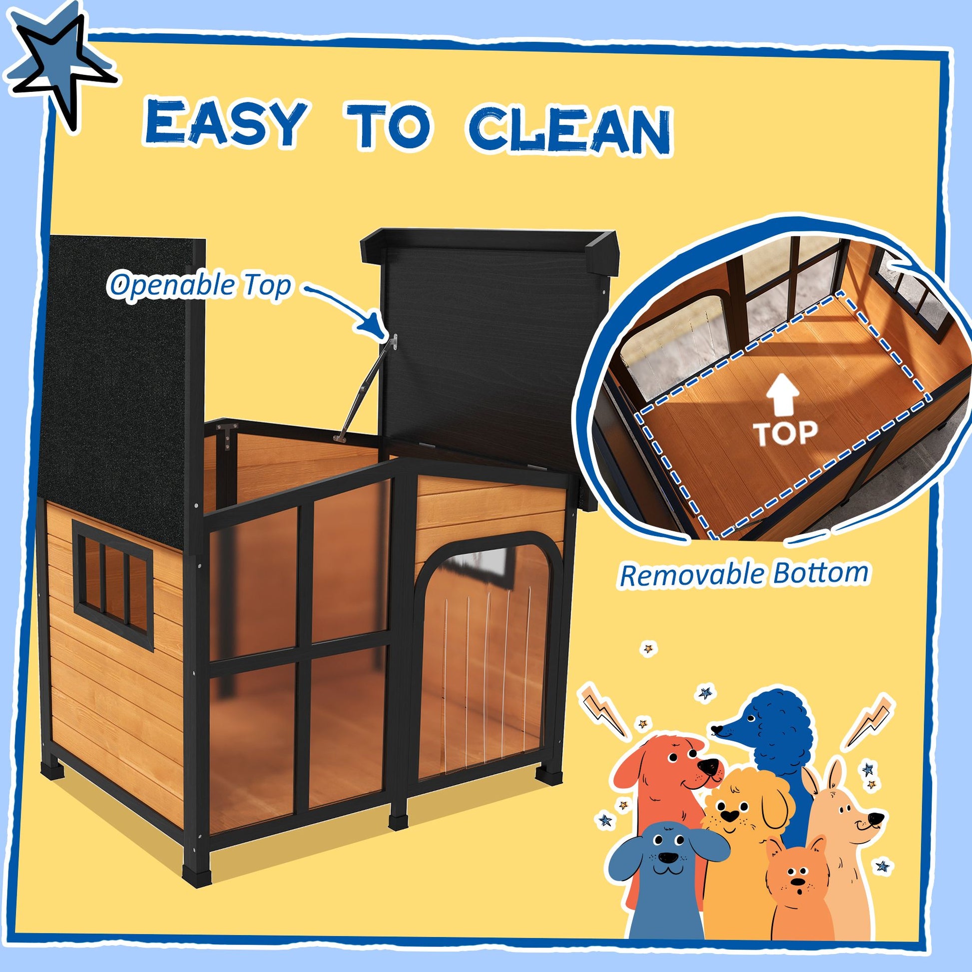 43" L Wooden Dog House, Outdoor Waterproof Dog Kennel