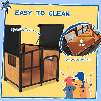 43" L Wooden Dog House, Outdoor Waterproof Dog Kennel