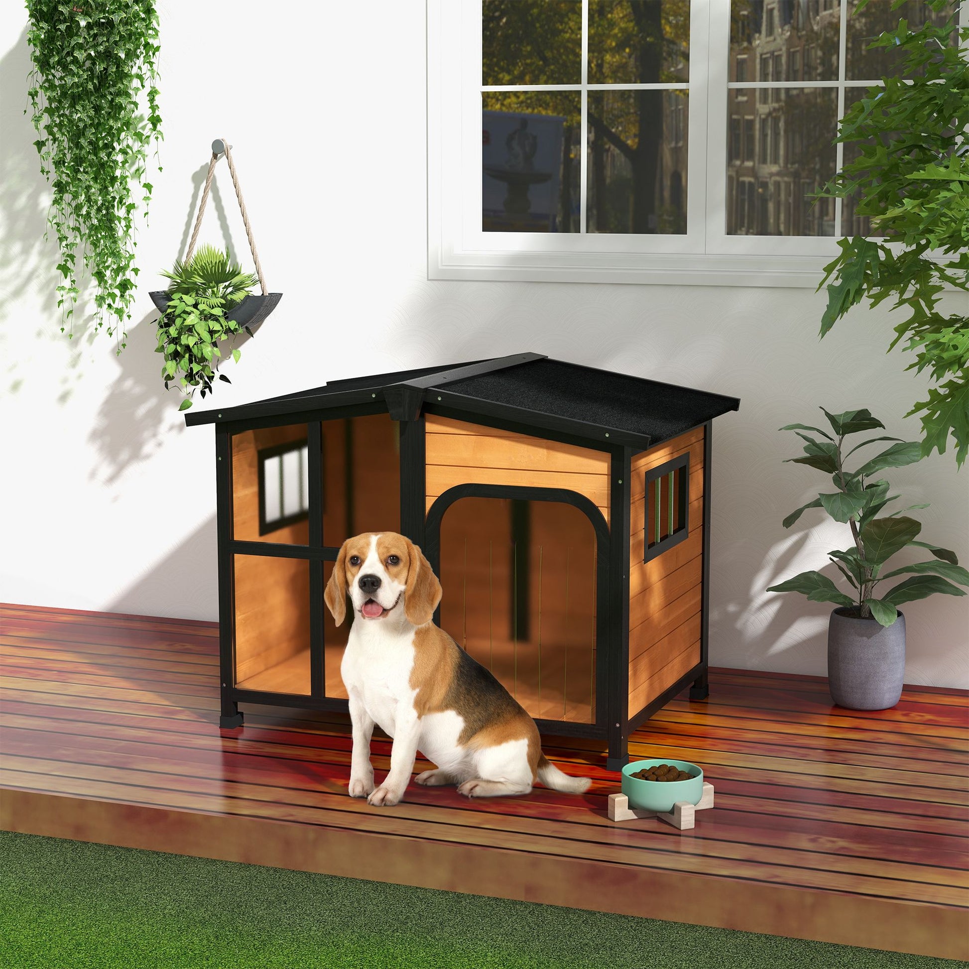 43" L Wooden Dog House, Outdoor Waterproof Dog Kennel
