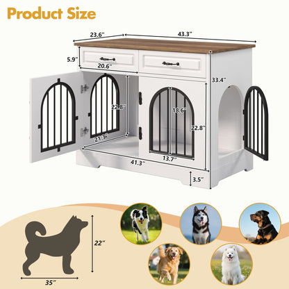 43.3" Dog Crate Furniture, Heavy Duty Indoor Dog Kennel with 2
