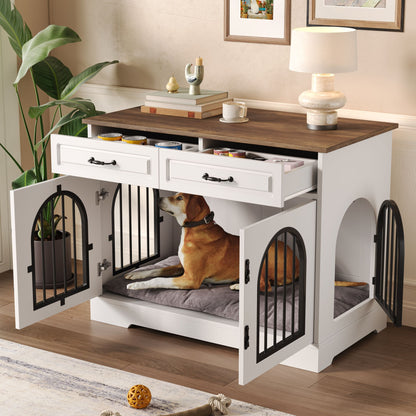 43.3" Dog Crate Furniture, Heavy Duty Indoor Dog Kennel with 2