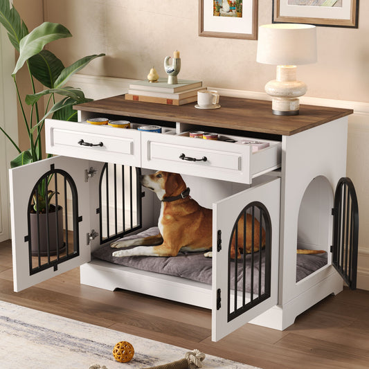 43.3" Dog Crate Furniture, Heavy Duty Indoor Dog Kennel with 2