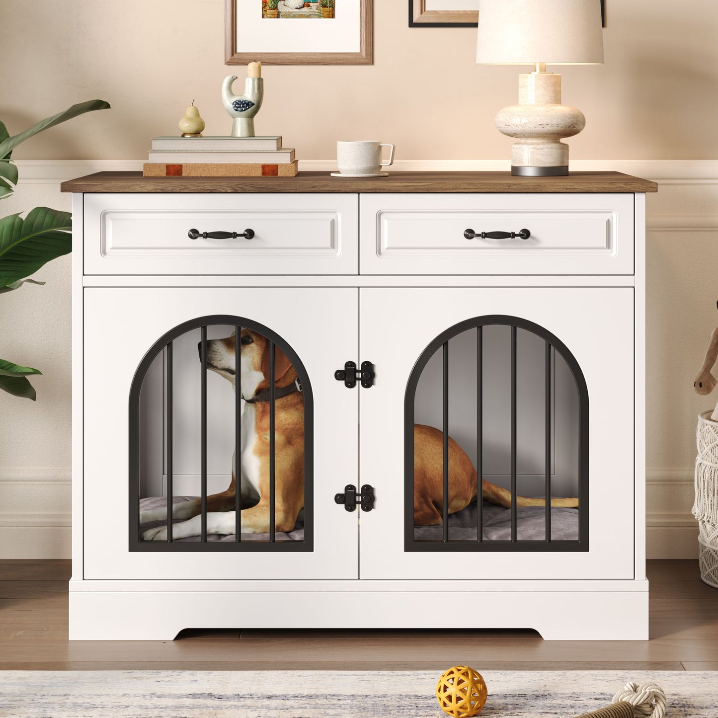 43.3" Dog Crate Furniture, Heavy Duty Indoor Dog Kennel with 2