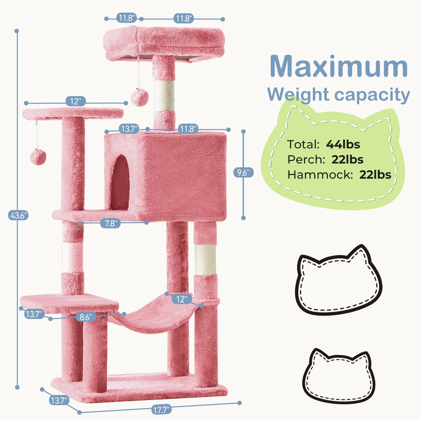 Inch Cat Tree Tower, Multi-Cat Climbing Tower With, Natural Sisal
