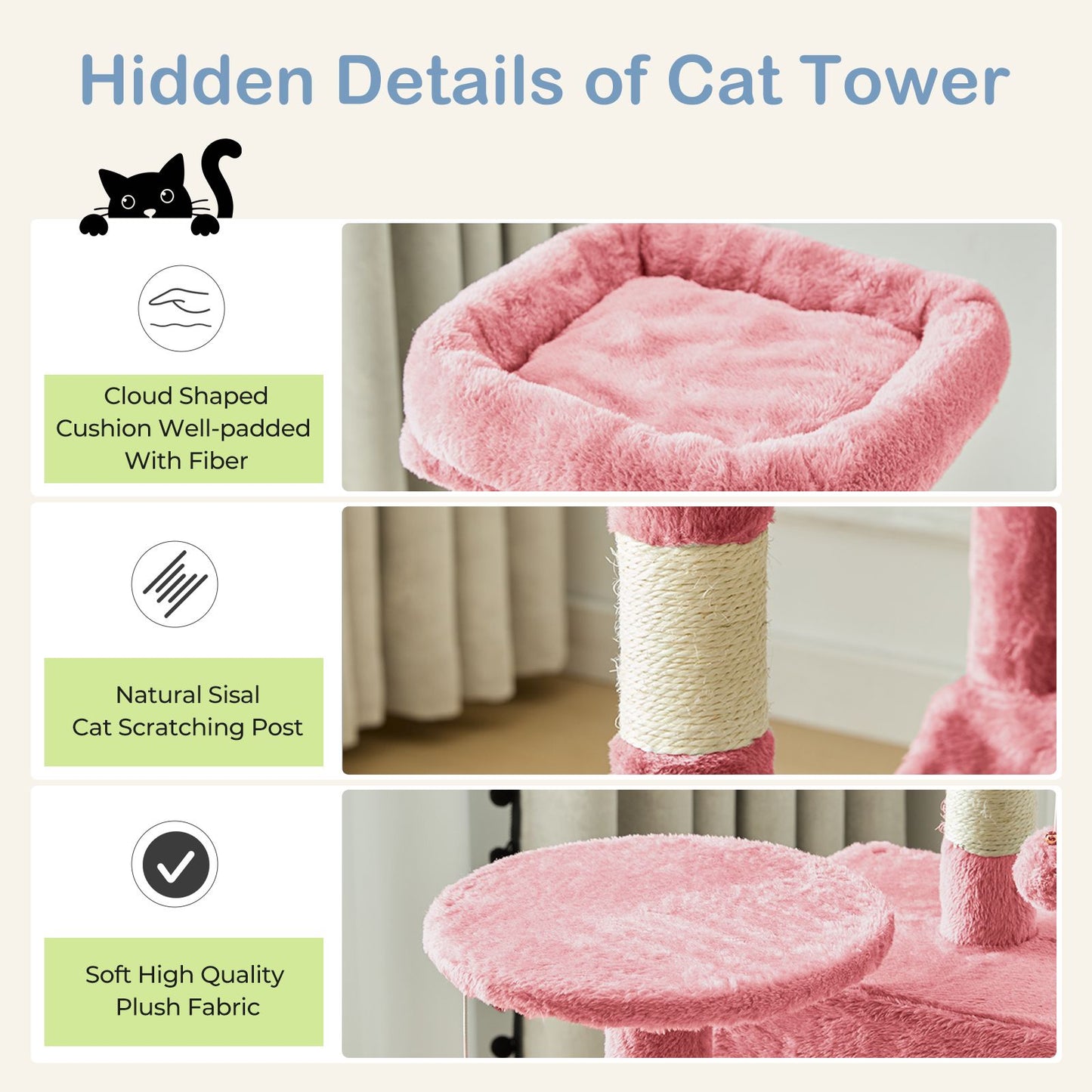 Inch Cat Tree Tower, Multi-Cat Climbing Tower With, Natural Sisal