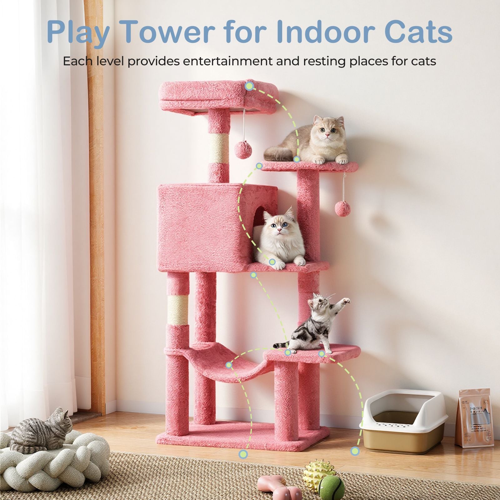 Inch Cat Tree Tower, Multi-Cat Climbing Tower With, Natural Sisal