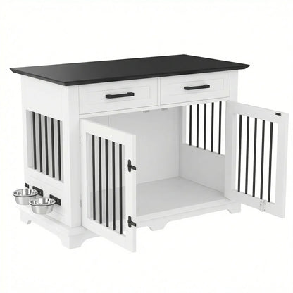 44.48" Large Dog Crate Furniture, Indoor Wooden Dog Kennel End