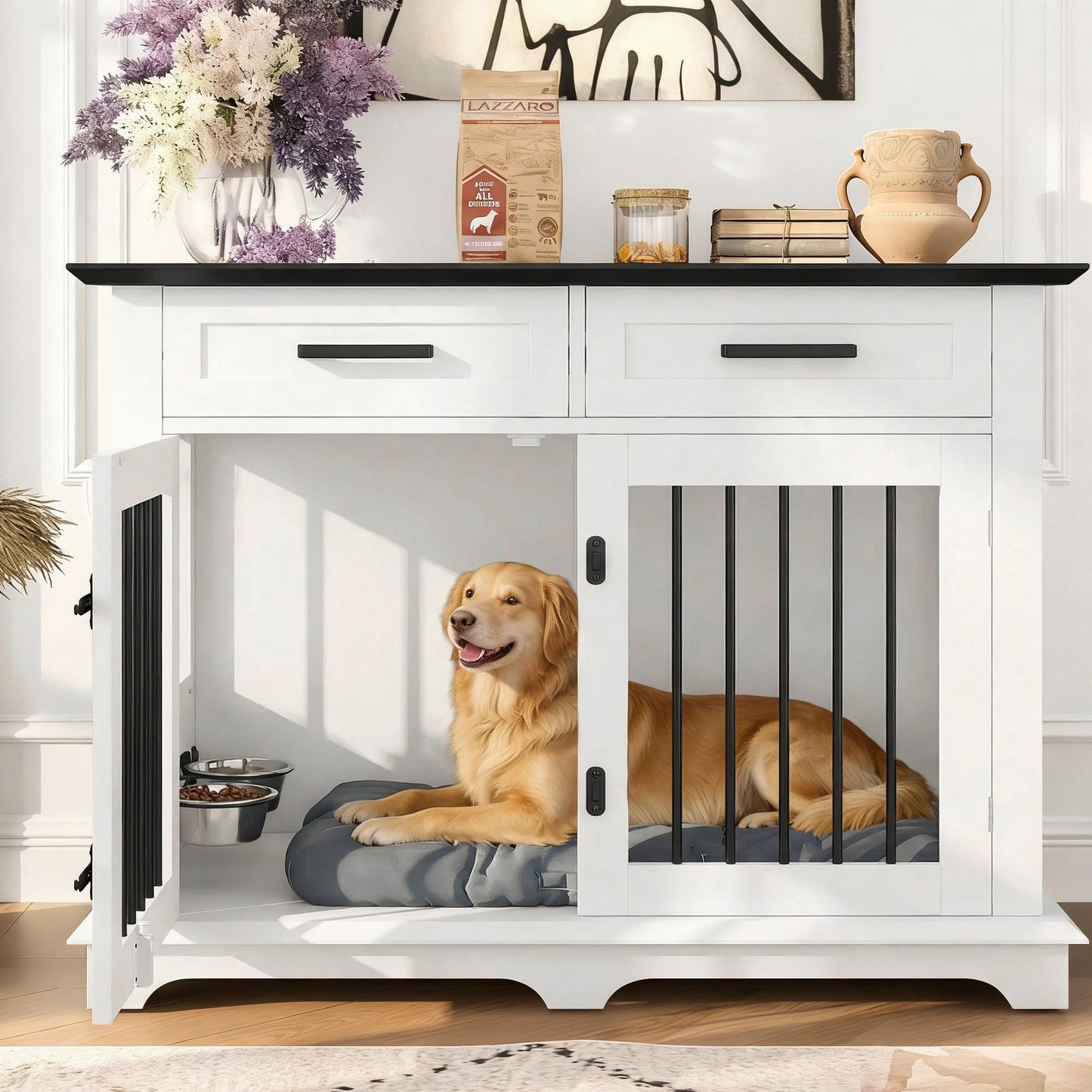 44.48" Large Dog Crate Furniture, Indoor Wooden Dog Kennel End