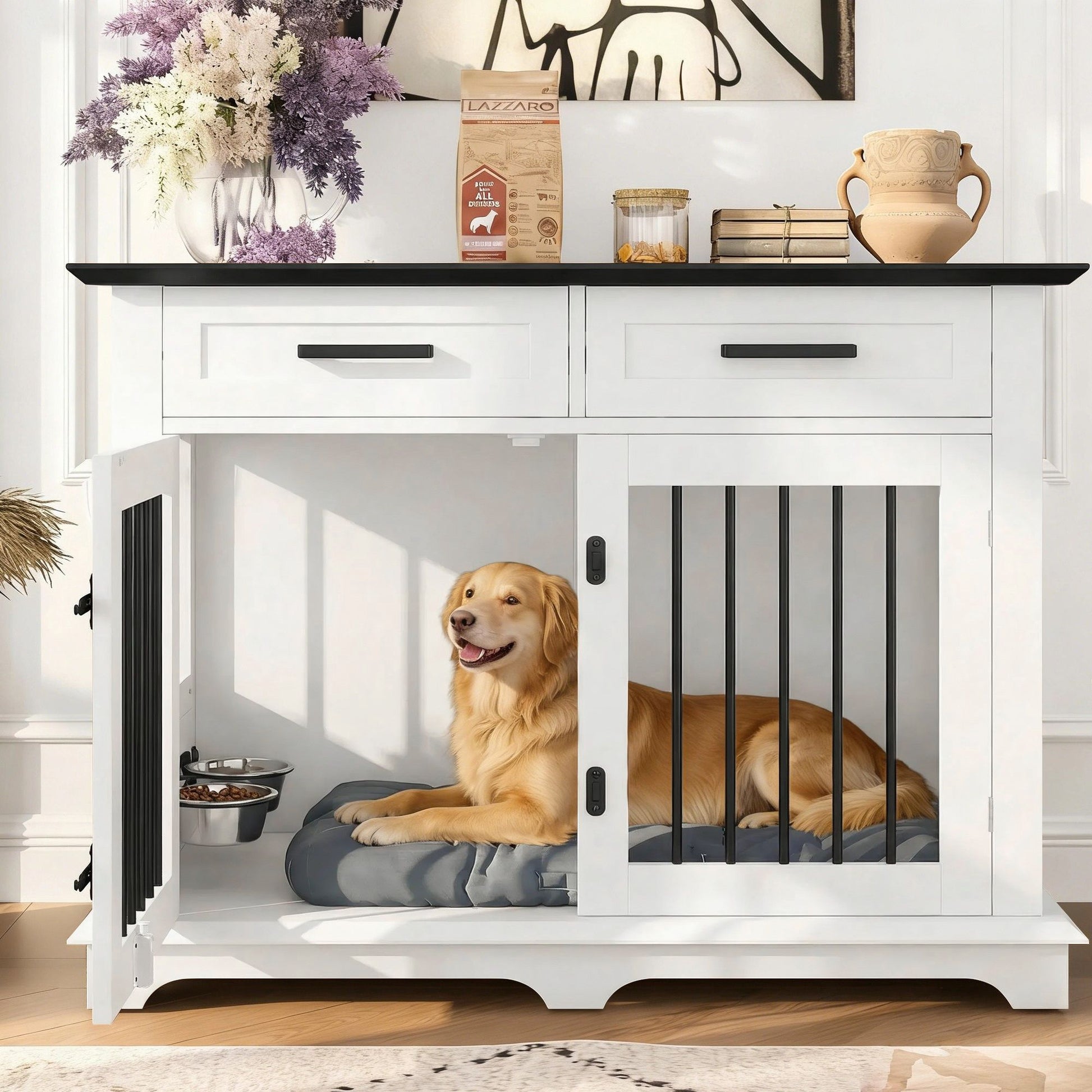 44.48" Large Dog Crate Furniture, Indoor Wooden Dog Kennel End