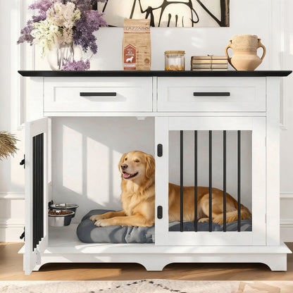 44.48" Large Dog Crate Furniture, Indoor Wooden Dog Kennel End