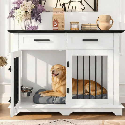 44.48" Large Dog Crate Furniture, Indoor Wooden Dog Kennel End