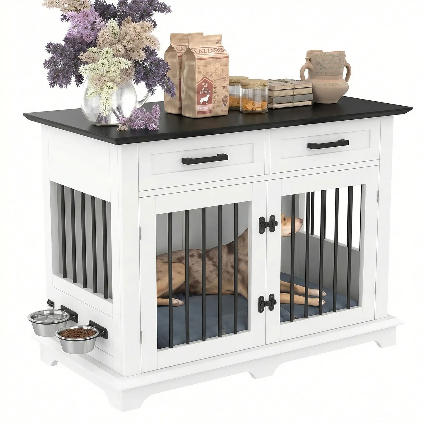 44.48" Large Dog Crate Furniture, Indoor Wooden Dog Kennel End