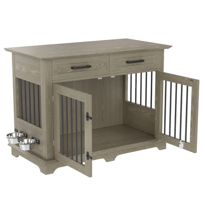 44.48" Large Dog Crate Furniture, Indoor Wooden Dog Kennel End