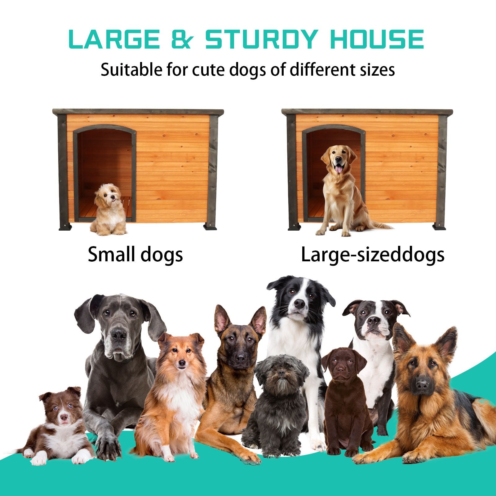 45"Dog House Outdoor and Indoor Wooden Kennel, Winter Strap