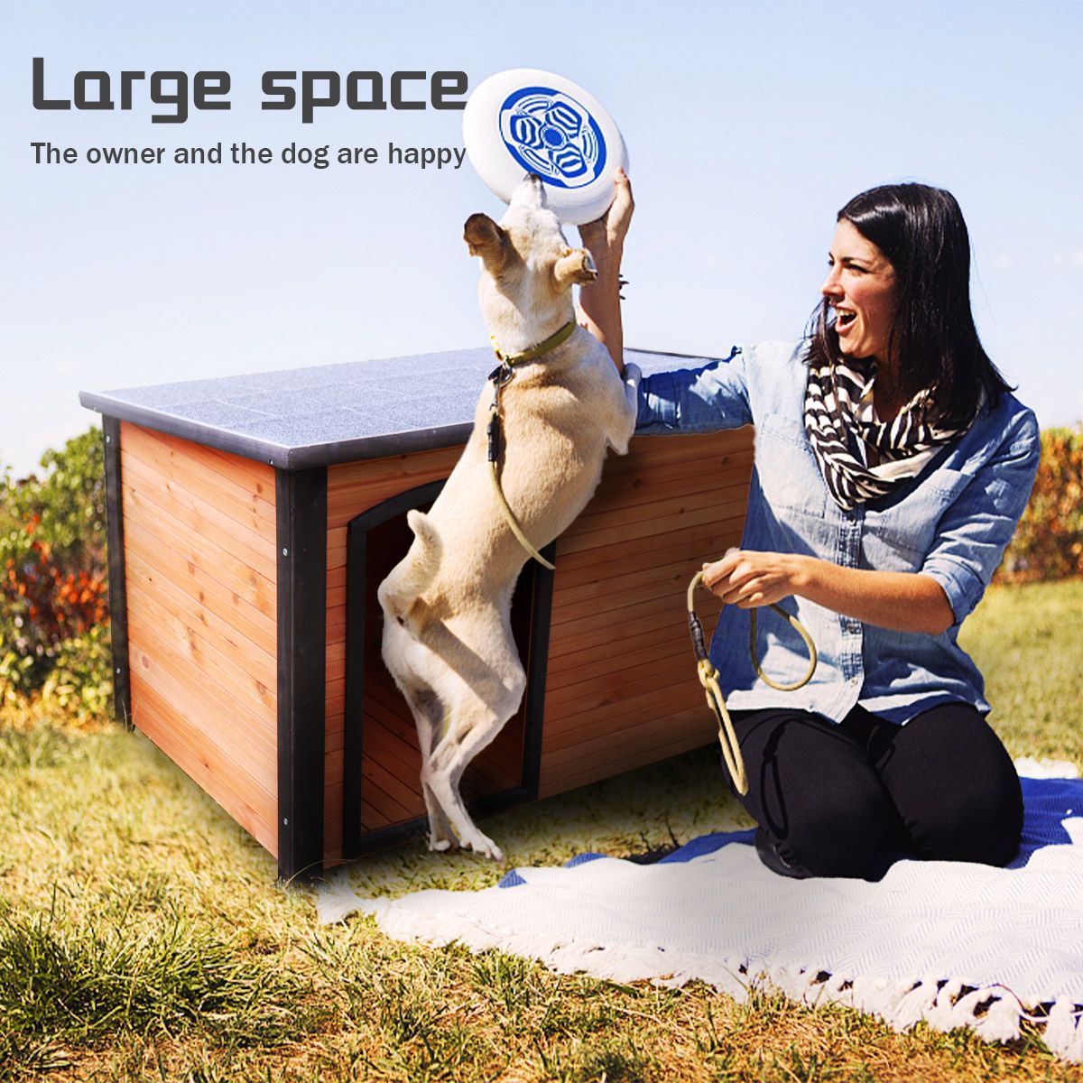45"Dog House Outdoor and Indoor Wooden Kennel, Winter Strap
