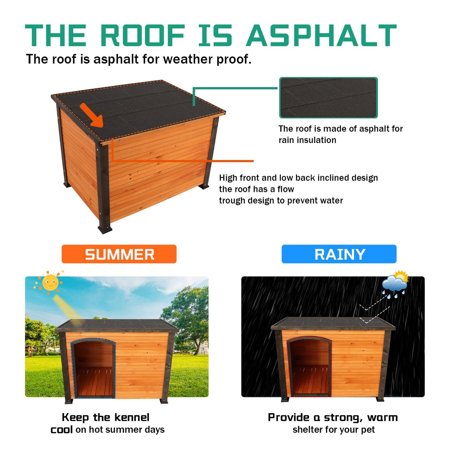 45"Dog House Outdoor and Indoor Wooden Kennel, Winter Strap
