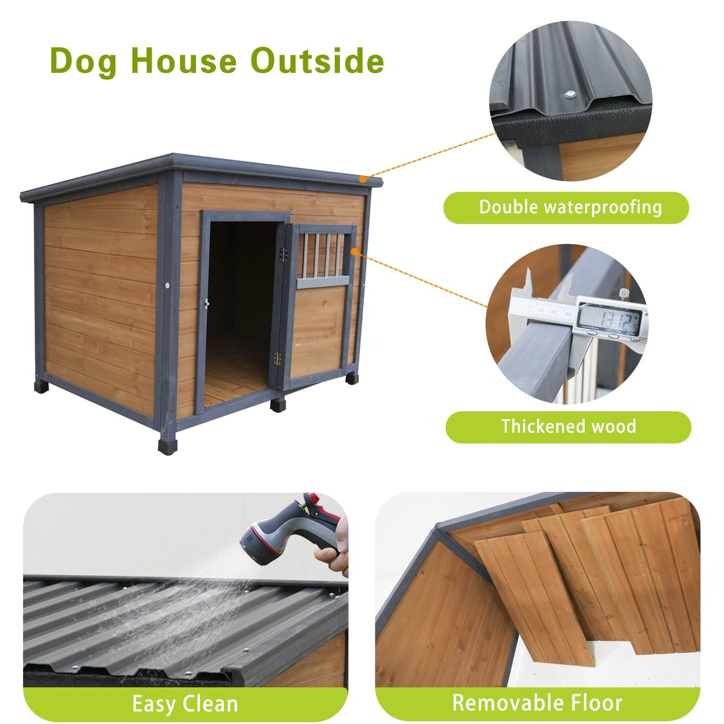 45"large Solid Wood Dog House, Waterproof PVC Plastic Roof