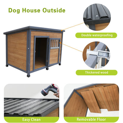 45"large Solid Wood Dog House, Waterproof PVC Plastic Roof