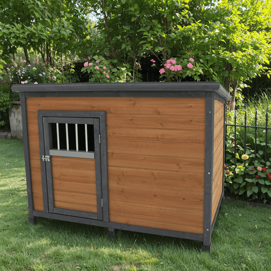 45"large Solid Wood Dog House, Waterproof PVC Plastic Roof
