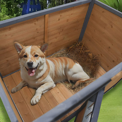 45"large Solid Wood Dog House, Waterproof PVC Plastic Roof