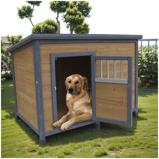 45"large Solid Wood Dog House, Waterproof PVC Plastic Roof