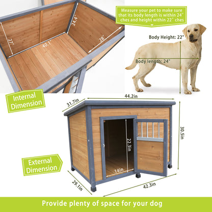 45"large Solid Wood Dog House, Waterproof PVC Plastic Roof
