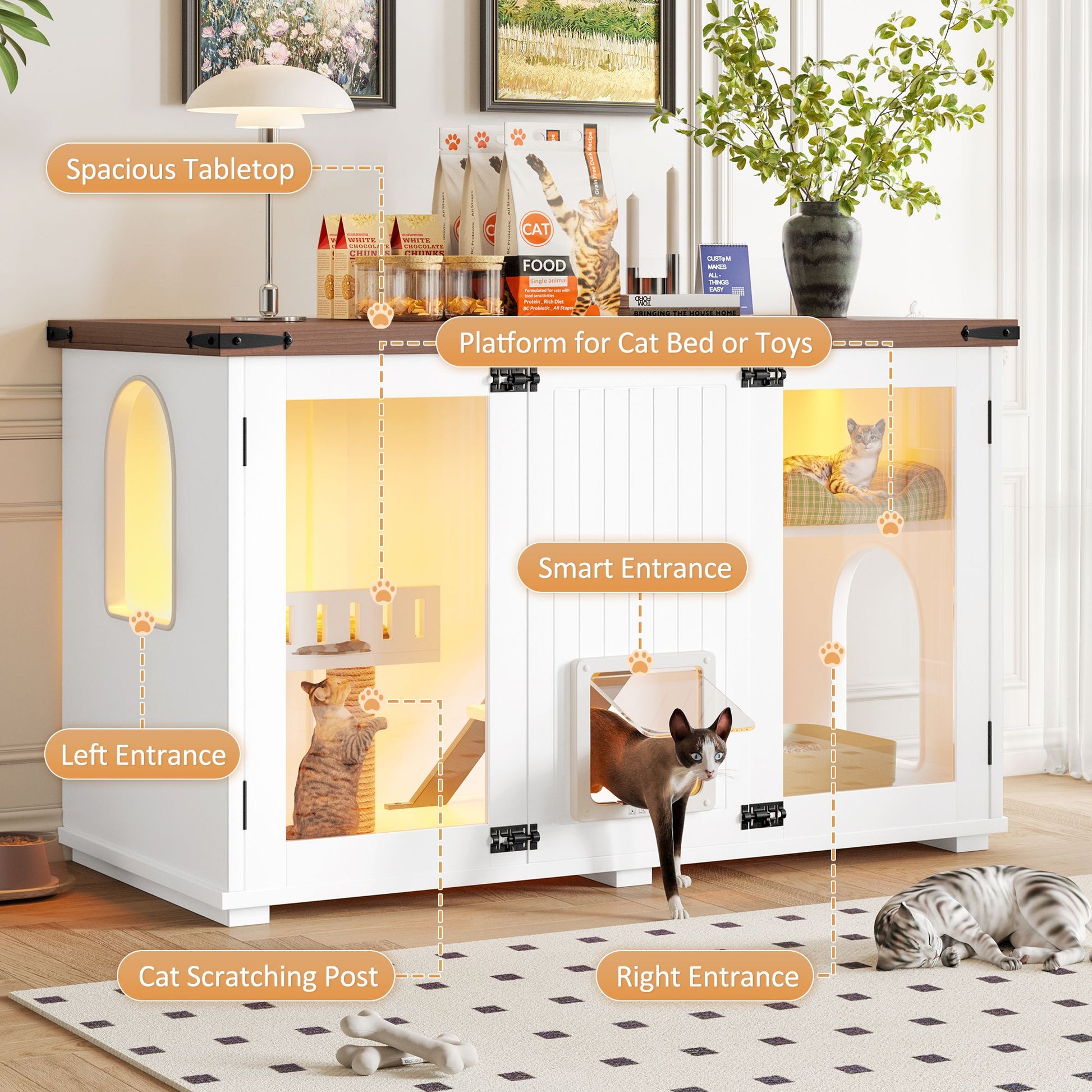 47.25" Large Cat Litter Box Enclosure with LED Light, Hidden Litter