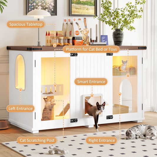 47.25" Large Cat Litter Box Enclosure with LED Light, Hidden Litter